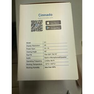 Cinnado Indoor Security Camera D1 2K New in Box    0121